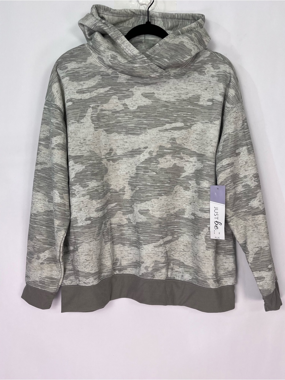 Women’s Just Be Grey Camo Camouflage Hooded Hoodie Sweatshirt Sz 1X NWT